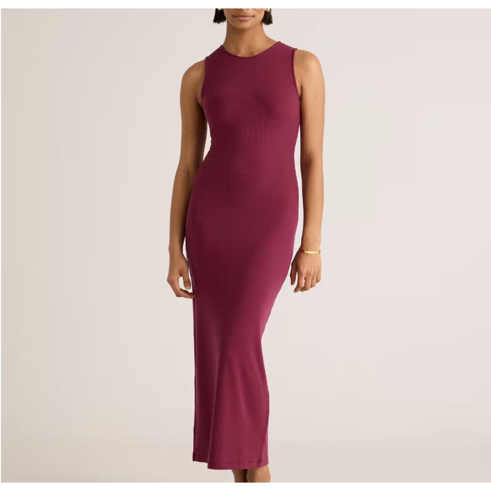 Quince Burgundy Ribbed Tank Maxi Dress Size Large